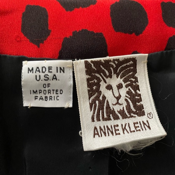 Vintage Anne Klein Silk Red & Black Leopard Print Single Button V-Neck Blazer 8 - Picture 7 of 9